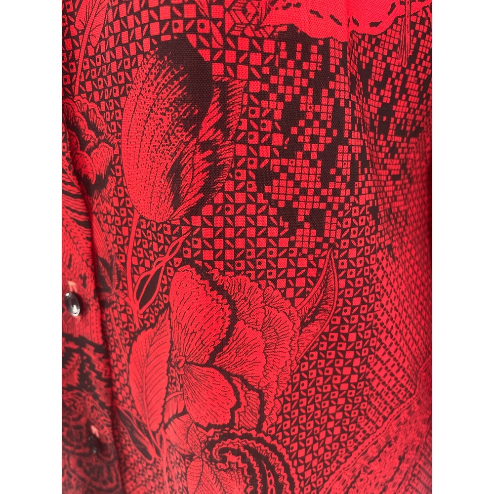 Vintage 80s 90s 100% Wool Red Black Floral Paisley Shirt Blouse 6 OVALROOM USA - Picture 6 of 10